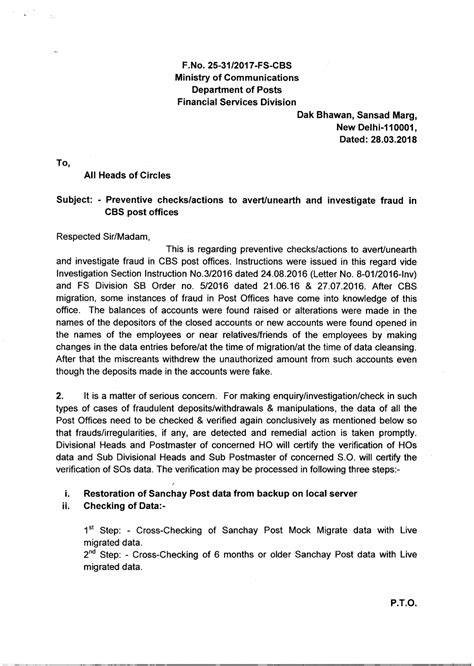 Preventive checks/actions to avert/unearth and investigate fraud in CBS ...