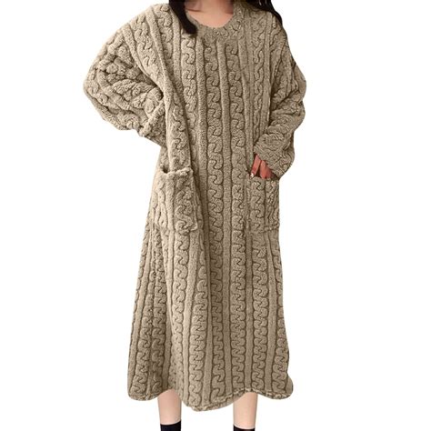Aobny Fleece Moo Moo Nightgown Women Flannel Sleep Dresses Long Sleeve ...