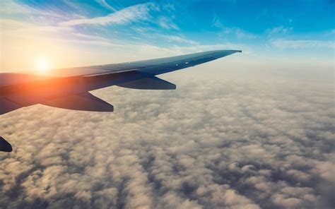 Passenger airplane, aircraft wing, sun, sky, clouds wallpaper ...