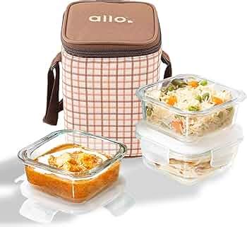 Allo Food Safe Borosilicate Glass Lunch Box, 450C Microwave Safe Lunch ...