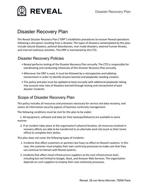 Rezultat imagine pentru Disaster Recovery Plan Example