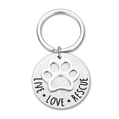 Dog Cat Lovers Keychain Gifts Live Love Rescue Animal Rescuer Pet Owner ...