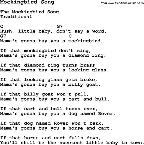 Traditional Song Mockingbird Song with Chords, Tabs and Lyrics