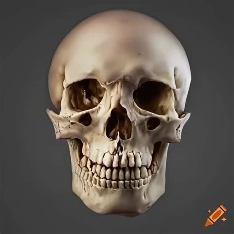 Human skull facing forward in a hyperrealistic gothic style on Craiyon