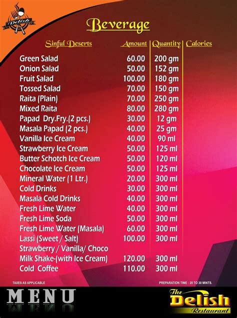 Menu at Delish, Bongaigaon