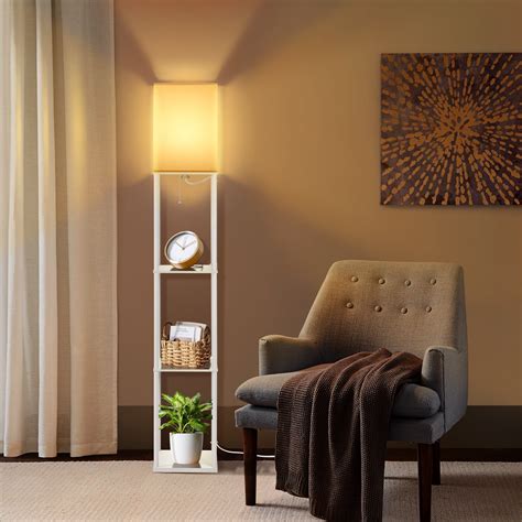 Coliware Floor Lamp with Shelves, 3-Tier White Modern Standing Lamp ...
