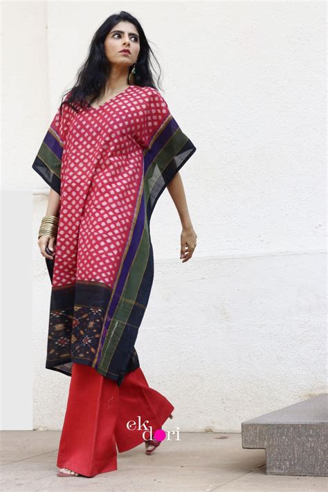 'Sunset Dreams' Handloom Ikat Kaftan Kurta Dress – Ek Dori