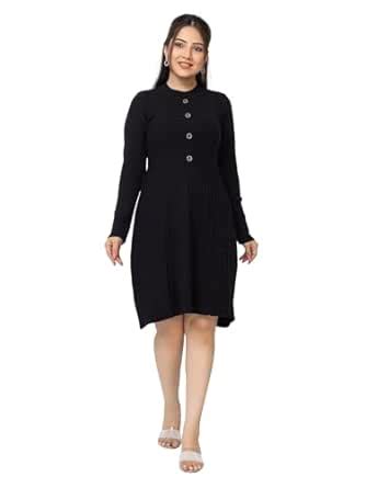 Buy LASOON Women’s Woolen Knitted Winter Dress | Full Sleeve Button ...