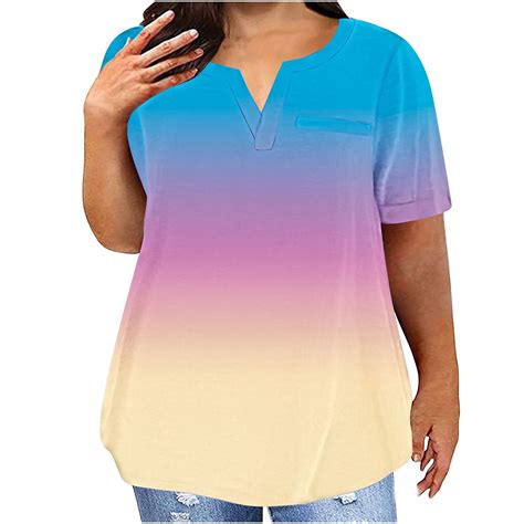 Womens Plus Size T-Shirts Cotton Short Sleeve V Neck Tops Loose Summer ...