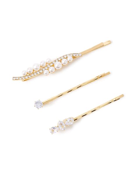 Accessorize London Women'S Set of 3 Pearl And Diamante Mixed Hair Clip ...