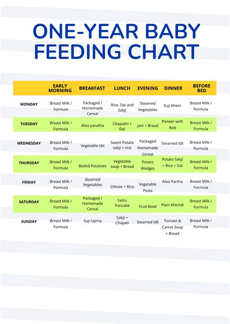 Free One Year Baby Feeding Chart Template to Edit Online