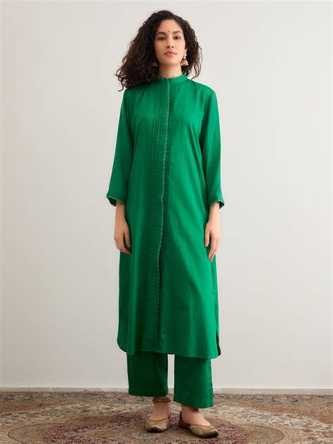 Blue Lace Work Silk Kurta and Palazzo- Set of 2