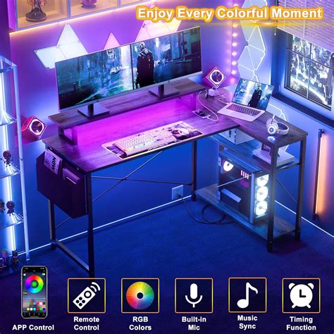 Buy Homieasy L Shaped Computer Desk with LED Strip & Power Strip, 55 ...