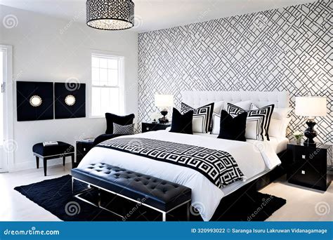 Luxurious Black-and-White Themed Bedroom with Modern Elegance Stock ...