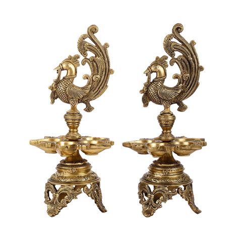 Buy Superfine 14-Inch Brass Peacock Lamp - Budhshiv.com