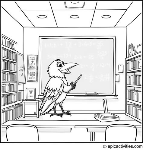 Coloring Page of a Clever Raven Doing Math - epicactivities.com