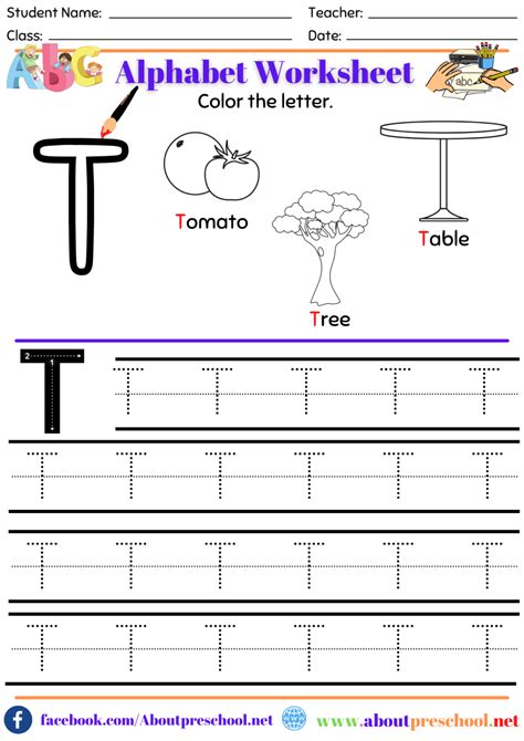 Letter T worksheet - About Preschool