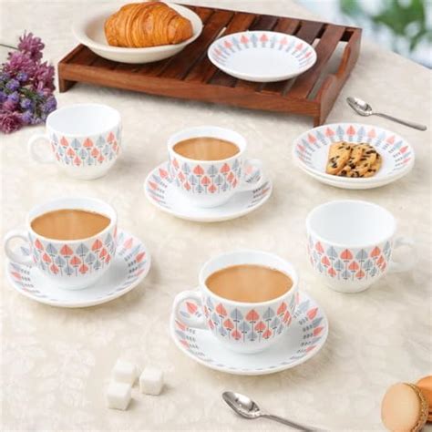 Larah by Borosil Regency Opalware Cup and Saucer Set of 12 pcs | Tea ...