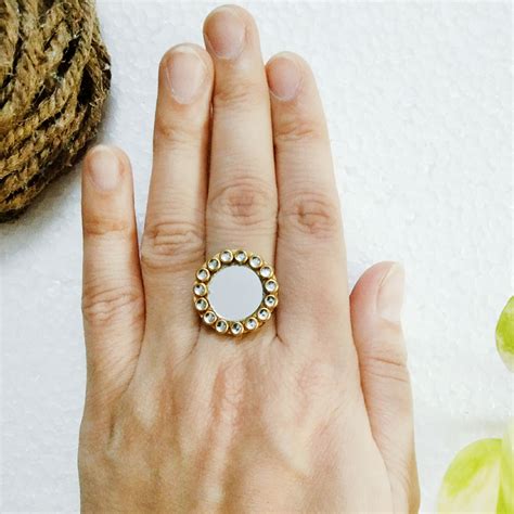 Handmade Gold Kundan Adjustable Ring