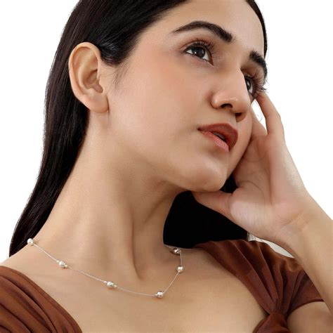 Pure 925 Silver White Beaded Necklace – Elegant Beaded Chain