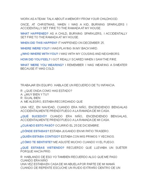 Conversación de Inglés de un recuerdo de la infancia - WORK AS A TEAM ...