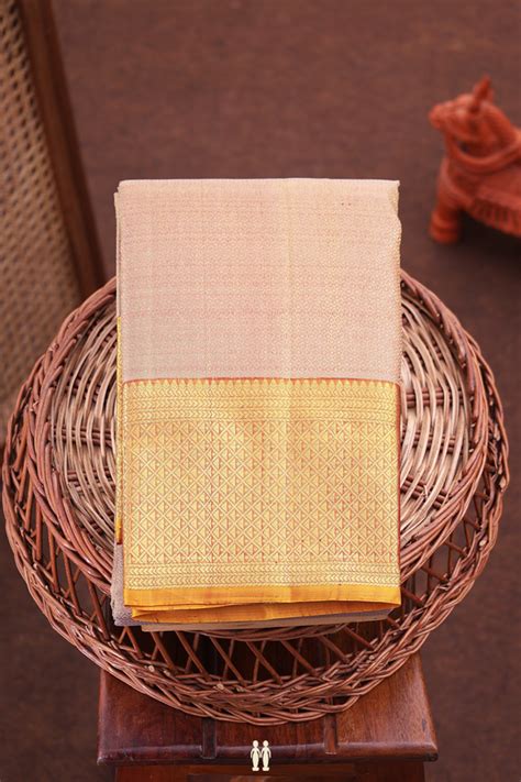 Kanchipuram Silk Saree In Tan Brown With Stripes Design