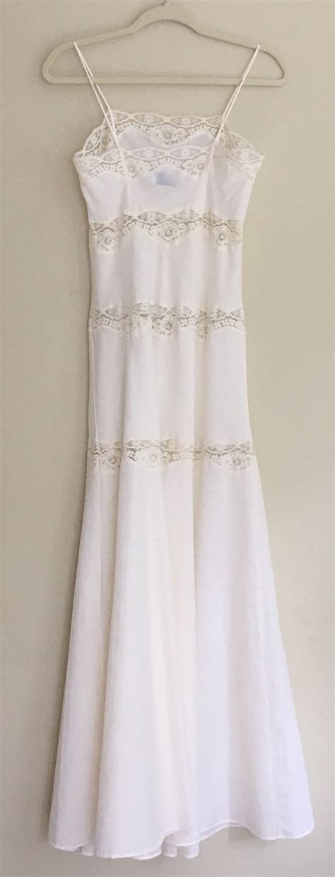 Long White Lace Nightgown Slip Nightie Vintage Lily of France Romantic ...