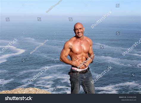Sexy Bald Man Standing Shirtless Jeans Stock Photo 2143853595 ...