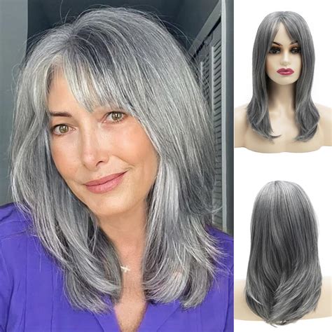 Amazon.com : Dsimeig Long Grey Wigs for Women Natural Layered Grey Wig ...