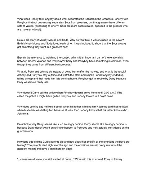 The Outsiders Chapter 3 Review - What does Cherry tell Ponyboy about ...