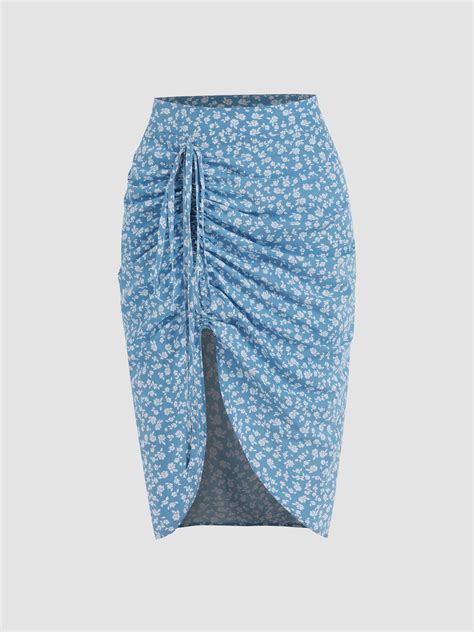 Woven Ditsy Floral Drawstring Midi Skirt For Date