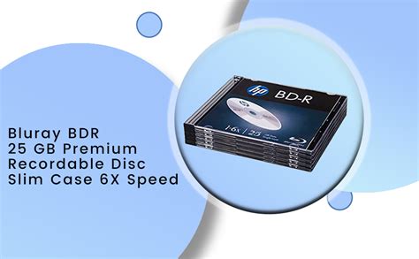 HP Bluray BDR 25GB Premium Recordable Disc Slim Case 6X Speed (Pack of ...