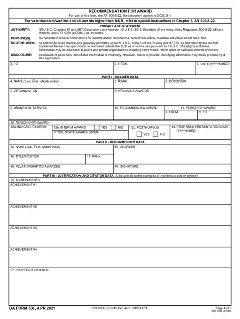 2021-2026 Form DA 638 - Blank Fillable Template | Fill Out, Print ...