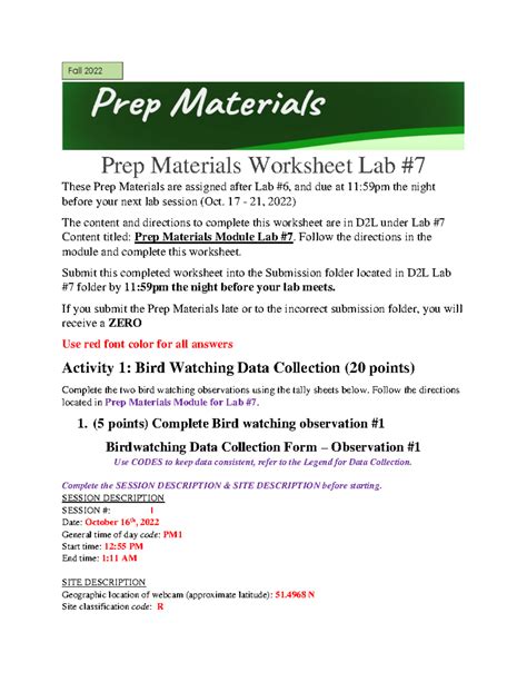 Prep Materials Worksheet Lab #7(1) - Prep Materials Worksheet Lab These ...