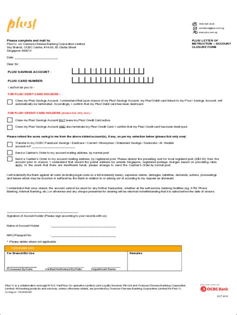 Fillable Online Ocbc Bank Corporate Account Closure Form. Letter ...