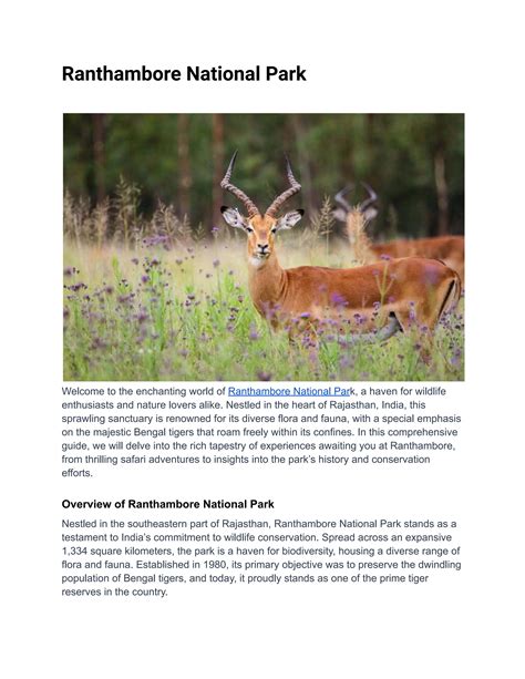 Know about Ranthambore National Park for Travel | PDF