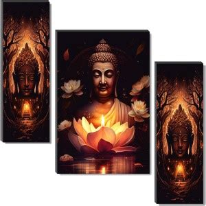 saf Set of 3 Lord Buddha Religious UV Textured Painting Digital Reprint ...