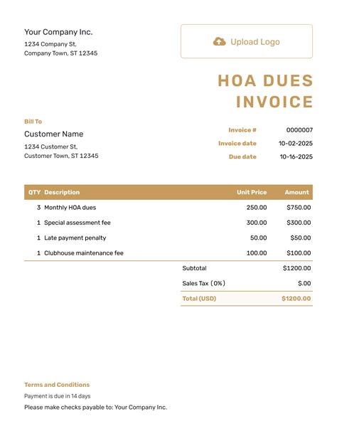 Free HOA Dues Invoice Template | docelf.com