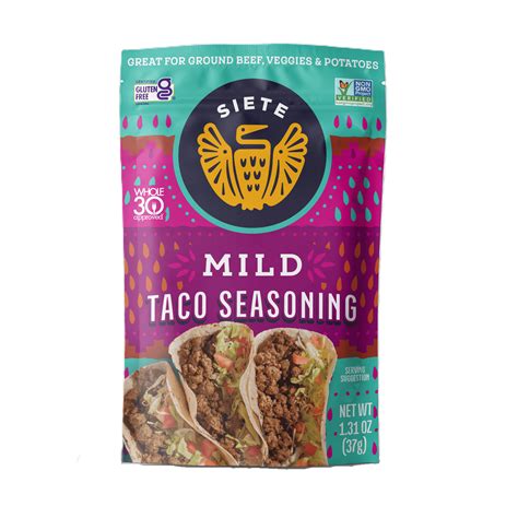 Siete Mild Taco Seasoning, Mixed Spice, 1.31 oz. Packet Ingredients ...