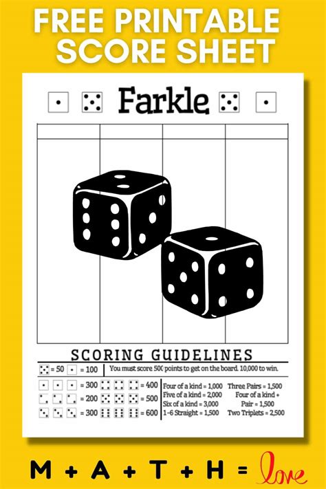 Free Printable Farkle Score Sheet with Scoring Rules (PDF)