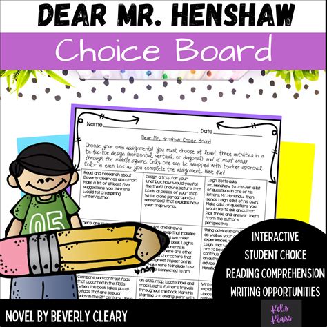 Dear Mr. Henshaw Choice Board and Rubric by Teach Simple