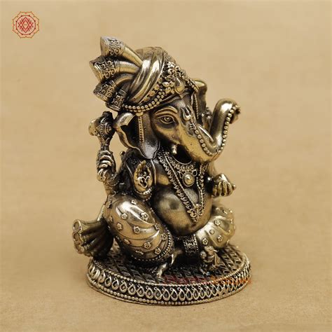 Brass Pagdi Ganesh seated 3” – Dharma Statues