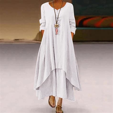 EGNMCR Cotton Linen Maxi Dress for Women Summer Casual Button Dresses ...
