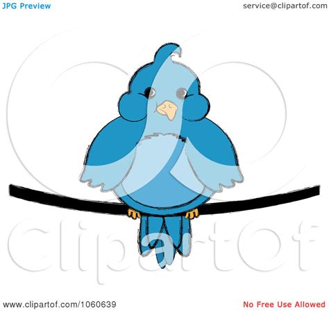Blue Cartoon Bird Perched on Branch - Clipart Illustration #3368875 ...