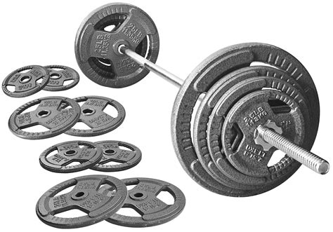 Buy Signature Fitness Cast Iron Standard Weight Plates Including 5FT ...