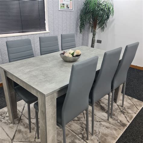 Grey dining kitchen Table and 6 Grey Metal Chairs