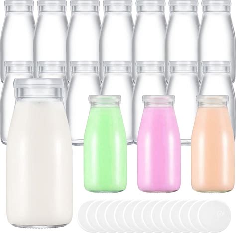 Amazon.com: TANEMUDO 14 Pack 6.76 oz Small Glass Milk Bottle with Lids ...