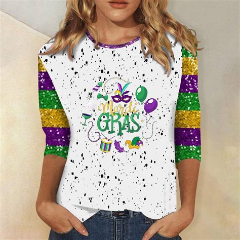 BOOMILK Mardi Gras Shirts for Women Plus Size Loose Fit 3/4 Sleeve ...