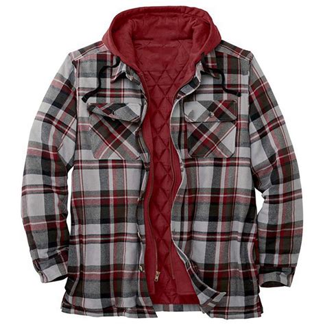 FAVIPT Men's Plaid Shirts Jacket Fleece Lined Flannel Shirt Hoodie ...