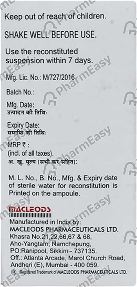Buy Cefolac Cv 50/31.25 Mg Oral Suspension 30 Ml Online at Flat 15% OFF ...